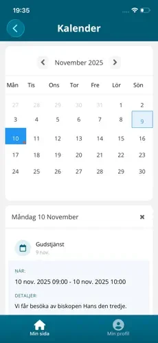 Kalender i Wivra-appen